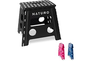 ‎NATUMO NATUMO® XL Tritthocker Kinder + Erwachsene, Klapphocker faltbar, Leichter und Rutschfester Klapptritt, Falthocker für Camping, Badezimmer, Küche und Garten, 33cm (Schwarz)