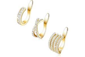 Milacolato 3 szt. srebrne/pozłacane kolczyki do uszu dla kobiet regulowane sześcienne cyrkonie mankiety bez przekłuwania klips na chrząstce kolczyk Huggie