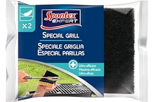 SPONTEX EXPERT – Eponge Spécial Grill – Idéale pour Les Barbecues – Récurage Ultra Performant - Lot de 2 éponges Noir