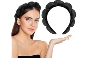 KRAZOVE Makeup Headband for Women, Sponge Terry Towel Cloth Fabric Skincare Headbands, Spa Headband for Face Washing, Makeup Removal, Facial Mask, Shower - Black