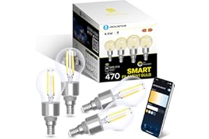 Aigostar Ampoule Connectée Alexa, Ampoule LED E14 Edison, G45, Transparent, 4.5W 470LM, Blanc Chaud Dimmable 2700K -6500K, Compatible Alexa et Google Home, 4 Unités