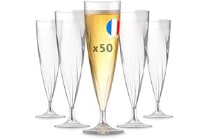 Table'Colors 50 Flûtes Champagne Torsadées 13,5 cl - Fabriqué en France - Lavable, Réutilisable - Solide et Élégante - Idéal pour Réceptions et Événements