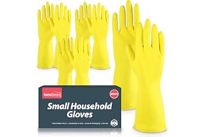 SOL 4 Pairs Small Household Gloves, Yellow Heavy Duty Rubber Gloves for Cleaning with Non-Slip Grip, Durable Waterproof Design for Kitchen, Bathroom & Dishwashing, Multipurpose & Comfortable To Use