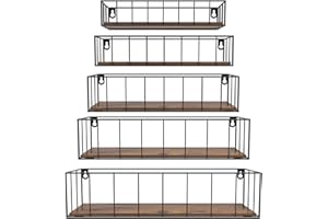 ‎HORLIMER HORLIMER 5er-Set Wandregal, Schweberegal mit Schwarz Metal Stäben und Braun Holzbrett, Rustikale Regal Wand für Küche, Bad, Schlafzimmer, Wohnzimmer und Büro (Vertikale Linie)