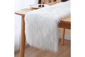 Topspitgo Kunstfell Modern Tischläufer - 30x120cm Deko Fell Tischläufer Weiß，Weihnachten Tischläufer für Weihnachten ,Hochzeit，Home Esstisch, Schminktisch, Couchtisch Moderner Tischläuf