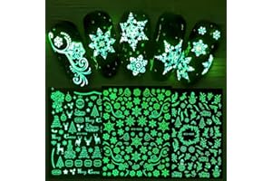 JMEOWIO Natale Luminoso Adesivi Unghie Nail Art 9 Fogli Stickers Unghie Autoadesivi Decorazioni Unghie Nail Art Disegni