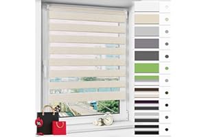 Magiea Store Enrouleur Jour Nuit sans Percage, Rideau Jour Nuit, Protection Solaire, Facile à Installer avec Clips pour Fenêtre ou Porte, Protéger la Vie Privée, 55l x 230L cm, Lin