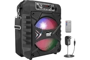 Pyle, Portable Bluetooth PA Speaker System – 300W Rechargeable Party Speaker, w/ 8” Subwoofer, AUX, Microphone in, Party Lights, MP3/USB, Radio, Remote Controller, Easily Portable with Handles & Strap