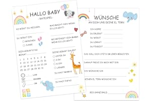 Hakiwina Babyparty Ratespiel, 25Stück Baby Party Spiele Karten zum Ausfüllen Baby Shower Deko Mädchen Junge Neutral Lustig Tippkarten Prediction Cards Gender Reveal Party Games Set