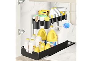 Wholede 2 Etagen Unter Waschbecken Regal, Spülenschrank Organizer mit 4 Haken und 2 Tasse, Küchen Organizer Unterschrank Küche Gewürzregal Spülschrankregal Küchenschrank