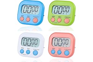 ZQUINTUPLIAN 4 PCS Digital Timer, Timer Clock Kitchen Timers for Cooking Minute Seconds Count Up Countdown for Kids Cooking Kitchen Gym Study Teeth ClassroomCleaning Kids Children (Blue/Green/Pink/White).