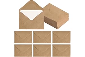 CAINCAY Kraftpapier Umschläge 100 Stück Mini Briefumschläge mit 100 Stück Blanko Karten Set, Kleine Briefumschläge Braun Briefumschläge Klein Umschläge für Geldgeschenke Dankeskarten Einladung