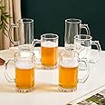 Nestasia Glass Beer Mugs Set of 6 | Thick-Walled, Durable, Lead-Free Drinkware with Easy-Grip Handle, Dishwasher Safe