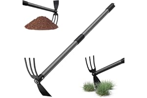 Harrms Gartenhacke mit Stiel 76cm, Multifunktionale Doppelhacke mit 3 Zinken Metall, Unkrautharke Pflanzhacke Gartengeräte Gartenzubehör zum lockern, lüften und jäten des Bodens