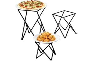 Cididu Set of 3 Black Metal Pizza Riser Racks, Twisting Geometric Pizza Table Stand Serving Tray Holder, Tabletop Square Dessert Food Stand Platter Risers for Christmas Thanksgiving Home Party