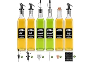 LXUDN Bouteille Huile Olive 500ml, Ensemble De Bouteille Verre et de Vinaigre Adaptées aux Aliments Avec Entonnoir, Distributeur D'Huile, Becs Verseurs En Liège, Pour Liqueurs et Vinaigres (6 Pièces)