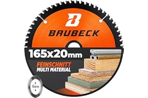 BAUBECK Brzeszczot do piły 165 x 20 w zestawie pierścień redukcyjny 16 mm - Multi Material drobne cięcie - brzeszczot do piły tarczowej 165 x 20 do drewna, aluminium, metalu i wielu innych. -