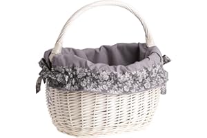 e-wicker24 Einkaufskorb aus Weide, retro Bügelkorb, Vintage Stil, Weidenkorb, oval (Blumen)