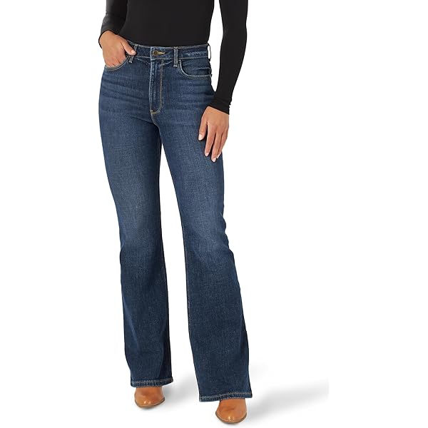 Wrangler Jeans Donna Vita Alta A Gamba Larga A-Line Crop - Denim Elasticizzato, Stile 5 Tasche, Colore Blu