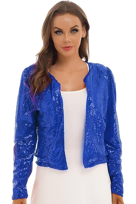 Bolero Strickjacke Bauchfrei Bolero Pailletten Jacke Blau Damen