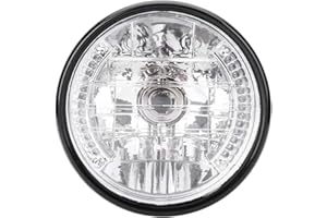 Estink Motorcycle Headlight, 7 inch Universal LED Motorcycle Headlights H4 Round Headlights 12V Universal Motorbike Headlight 35W Turn Light Bulb with Bracket