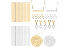 SUNNYCLUE 1Boîte 40Pcs 2Couleurs 35mm Estampage Tag Pendentifs Breloques Tag Marque Pendentif Rectangle Stamping Tag Plaque Lien en Laiton avec Anneaux de Saut Homard Fermoirs Chaînes pour Fabrication