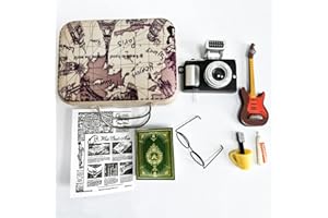 9 Piezas Accesorios para Casa de Muñecas Miniaturas, FUKPO Accesorios de Jardín en Miniatura Navidad Decoración Periódico Libro Gafas Maleta Guitarra Cámara, Cepillo Copa de Dientes Pasta Dental