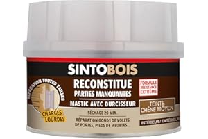 SINTOBOIS - Pâte à Bois Charges Lourdes - Reconstitue Parties Manquantes - Passages Fréquents et Charges Lourdes - Intérieur Extérieur - Sec en 20min - Chêne Moyen - Technique Professionnelle - 550g