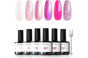 Modelones Lakier do paznokci UV, 6 kolorów, żel UV Cat Eye, biały, różowy, brokatowy, seria Soak Off, francuski manicure "zrób to sam"