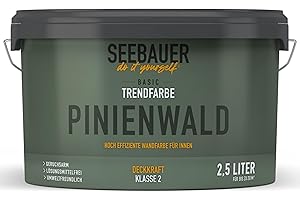 SEEBAUER diy Trendfarbe Dunkelgrün 2,5L (No. T09 Pinienwald) für den Innenbereich - Edelmatte Wandfarbe Grün - Hochdeckende Innenfarbe in Profi-Qualität