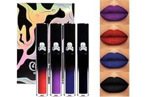 BEKOEEN Set di 4 Rossetti Liquidi Rossetto Nero Opaco,Lucidalabbra Rosso a Lunga Tenuta,Smalto Labbra Opaco,Lucidalabbra Festivo Gotico Labbra Kit (4, 0.13 g (Confezione da 4))