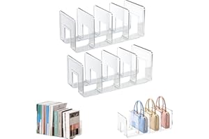 Febbya 2 Pezzi Organizzatore di Borse per Armadio,4 Scomparti Divisori per Mensole in Plastica Guardaroba Trasparente Divisori Scaffale Armadio Interno per Essere Libreria Cucina