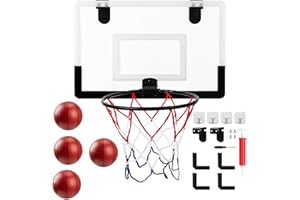 SuQurtom Mini Basketballkorb Indoor & Outdoor, Komplettset mit Rückwand, 4 Bällen, Pumpe, Schaumstoffpads & Haken, Vielseitige Wand und Türmontage, Ideal für Kinder und Erwachsene als Geschenk