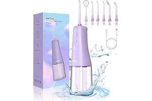 Sejoy Bezprzewodowy irygator do jamy ustnej, przenośny, elektryczny irygator do zębów, zwycięzca testu 2025, z 4 trybami czyszczenia, 6 dysz zapasowych obracających się o 360°, 300 ml, wodoszczelność