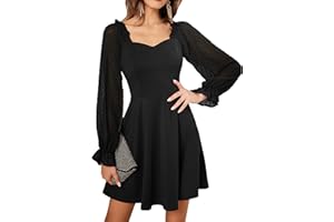 GRACE KARIN Vestito Donna Pieghte Vintage Manica Lunga Trasparente Sbuffo Design Spallacci Sottile