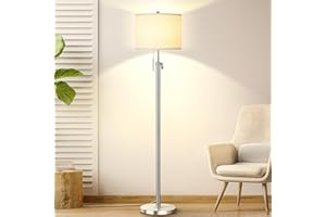 ‎QINGMIAO Qingmiao Stehlampe Wohnzimmer, Modern Standleuchte, 3000-6000K 3 Farbtemperaturen und Höhe verstellbar, mit Leinenschirm, Stehleuchte für Wohnzimmer Schlafzimmer Büro -Silber