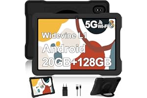 UJJ Tablet 10 Pollici Android con 5G + 2.4G WiFi 6, 20GB RAM + 128GB ROM(TF/2TB), Giochi Educativi Software (iWAWA), Octa-Core, 1080 * 800 FHD IPS, 5MP+5MP, Bluetooth 5, 2025 Newest Tablet con EVA, Black