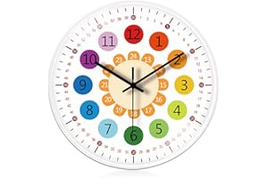 LEIKURVO Kinder Wanduhr Ohne Tickgeräusche: 20cm Lernuhr für Mädchen und Jungen - Kinderzimmeruhr für Kinderzimmer, Küche, Wohnzimmer, Schlafzimmer, Büro, Weiß