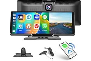 Hikity Inalámbrico Apple Carplay para Radio Coche con Doble Cámara de 9,3 "Pantalla Táctil Receptor Portátil de Radio de Coche con Android Auto Control de Voz Transmisor FM AUX Tipo-C 64G Tarjeta TF