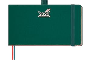 BEZEND Agenda 2026 Settimanale Tascabile 9,4 x 16,7 cm - 1 Settimana 2 Pagine da Gen a Dic 2026, Piccola Formato Orizzontale con Vista Verticale, Bordo in Oro Rosa, Portapenne - Verde Foresta