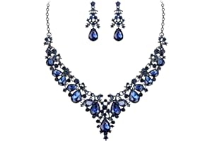 Ever Faith Damski kryształowy ślubny bankiet kwiatowy liść łezka naszyjnik zestaw kolczyków
