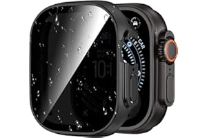 Kamita Waterproof Privacy Screen Protector Case for Apple Watch Ultra 3/Ultra 2/Ultra 49mm, Hard PC Bumper Cases with Anti-Spy Tempered Glass Film, Full-Body Protective Cover for iWatch 49 (Black)
