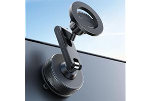 Lamicall Magnetic Car Phone Holder, Ultra Nano Gel+70LBS Vacuum Suction | 3-Fold Long Arm for Mag safe Car Mount 360° Dashboard Windshield Desk Phone Stand for iPhone 17 16 15 Pro Max S26 S25 Black