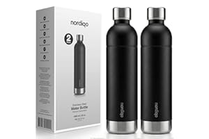 Nordiqo Bouteille Premium en Acier Inoxydable 1L / 1000 ml | Compatible avec Aarke Carbonator 3, Sodastream (sauf Crystal + Jet) et bien d'autres | Lave-Vaisselle et Sans Date d'Expiration | Lot de 2
