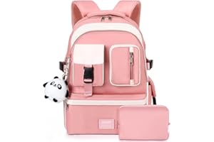 FRONET Cartable Fille Primaire le collège Sac à Dos Femme Ordinateur Portable 16 Pouces, Sacs Scolaire pour Voyage Loisir Travail Affaire Enfant Adolescente Le lycée la fac CM1 CM2 Élégant Rose