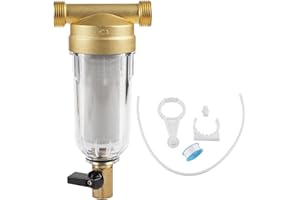 SWAWIS Spin-Down Filtro Acqua Sedimenti, 40 Micron Prefiltro dell'Acqua Riutilizzabile, Filtro Sedimentario per Tubo dell'Acqua Pozzo, Prefiltro in Ottone Sedimento Spin-Down(3/4'')