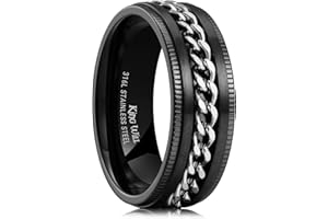 King Will Intertwine 8mm Spinner Ring Black/Blue/Silver Edge Serrated/Edge Polished Stainless Steel Fidget Ring Anxiety Ring for Men