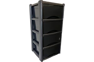 NEAT. Large 4 Drawer Plastic Storage Tower Unit Ideal for Tools, Toys, Stationary, Documents & Clothes - Storage Unit with Drawers, Plastic Storage Drawers, Black Drawers with Black Frame -39cm x 39cmx 80cm