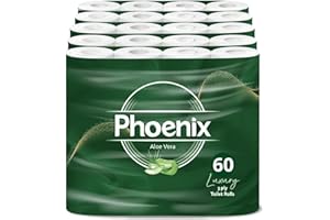 Phoenix Toilet Rolls – 60 Pack | 3 Ply Aloe Vera Scented Toilet Paper | Bulk Buy, Soft, Quilted, Sustainably Sourced, Eco- Friendly Luxury Bathroom Tissue