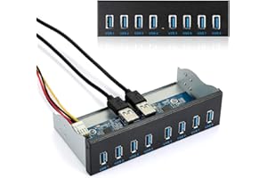 MZHOU USB 3.0 19PIN 8-Port Optisches Laufwerk Bay Panel,5.25 Zoll PC Frontplatte USB 3.0 19PIN Motherboard-Schnittstelle für Erweiterung USB 3.0 HUB Computer Frontplatte mit 15Pin SATA-Stromkabel.